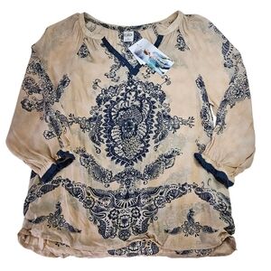 NEW Bila Hand Beaded Bohemians Paisley Print Blouse top Small Made in India